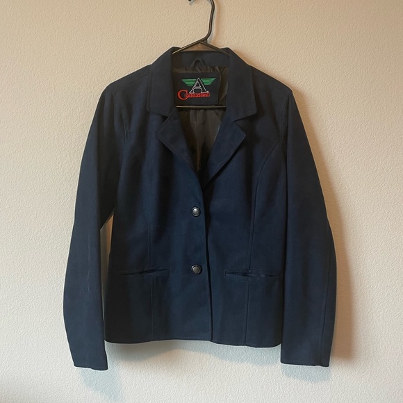 A Collezioni Navy Suede Italian Leather Blazer Jacket Size S EUC - Picture 3 of 8